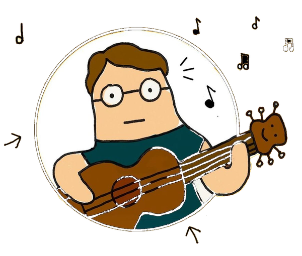 Cartoon illustration of Jon Hyde playing guitar